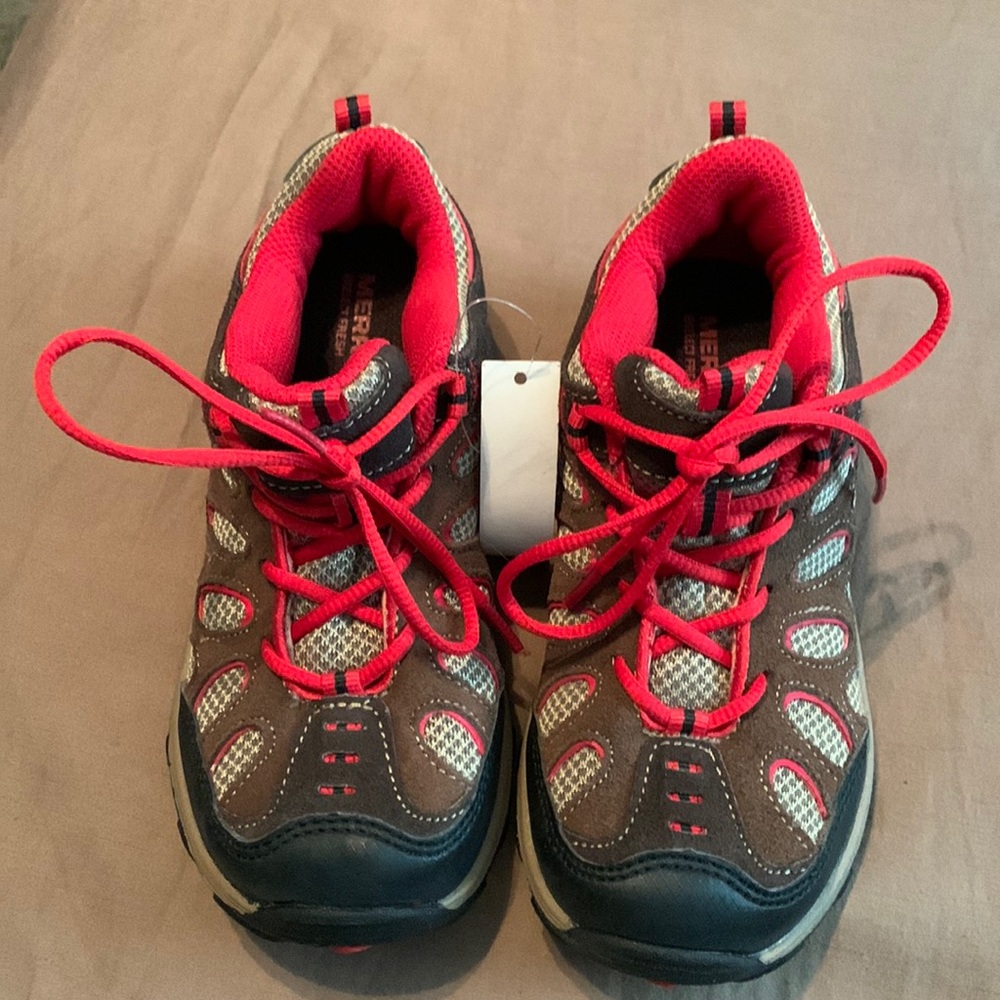 Boys Merrell shoes. Size 12.5. Brown and red. NWT! Perfect condition.